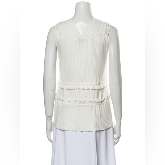 3.1 PHILLIP LIM Ivory V-Neck Pleated Ruffle Sleeveless Blouse 2 - Picture 2 of 11